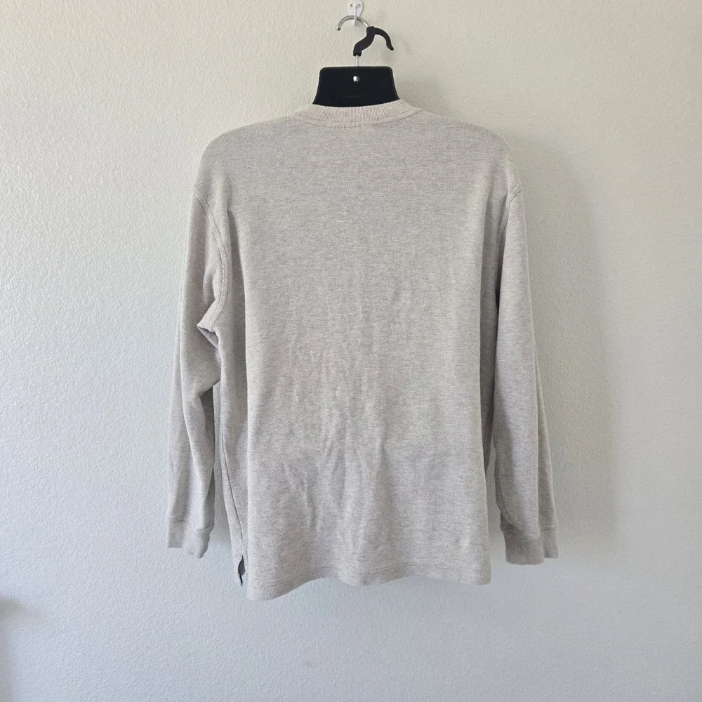 LL Bean Mens Large Beige Cotton Thermal  Long Sleeve Henley Shirt Waffle Knit